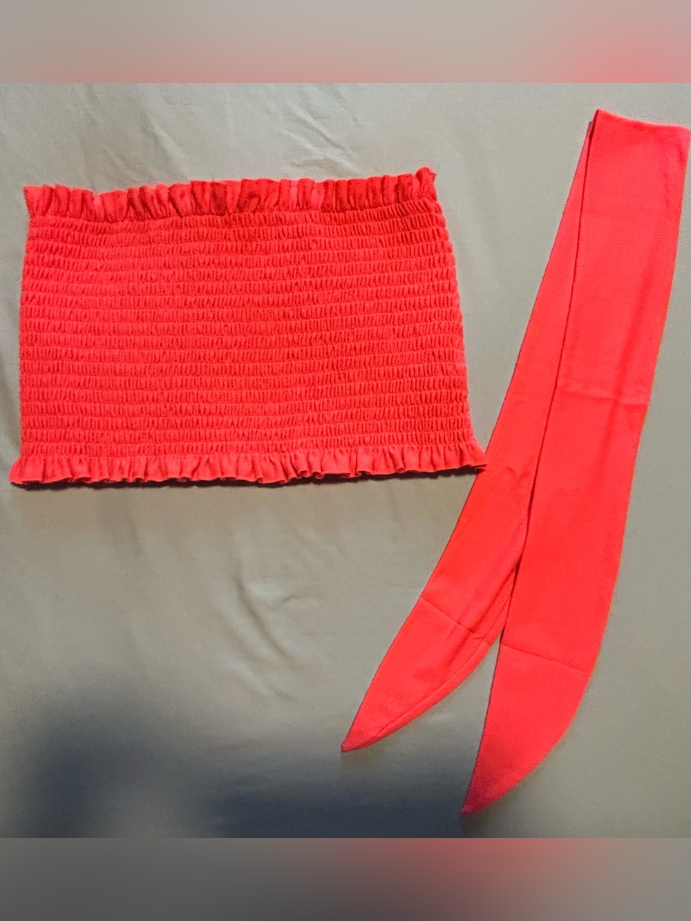 Zenana French Terry Smocked Tie-Front Bandeau Tube Top Sizes S, M, L